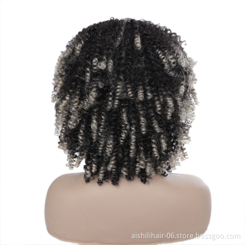 wholesale afro kinky curly ombre dark brown to silvery wig heat resistant synthetic hair wigs for women